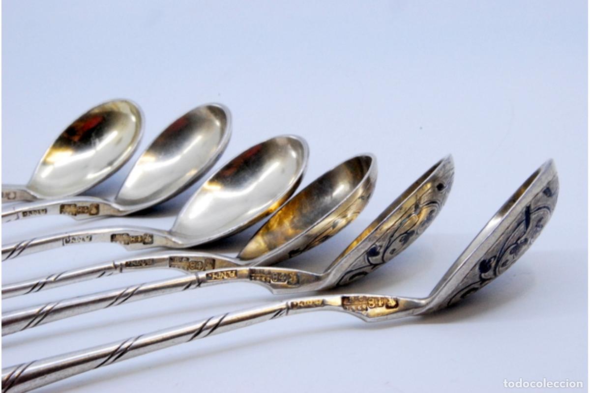 Antig&uuml;edades: Juego de 6 cucharillas de plata rusa - Foto 8