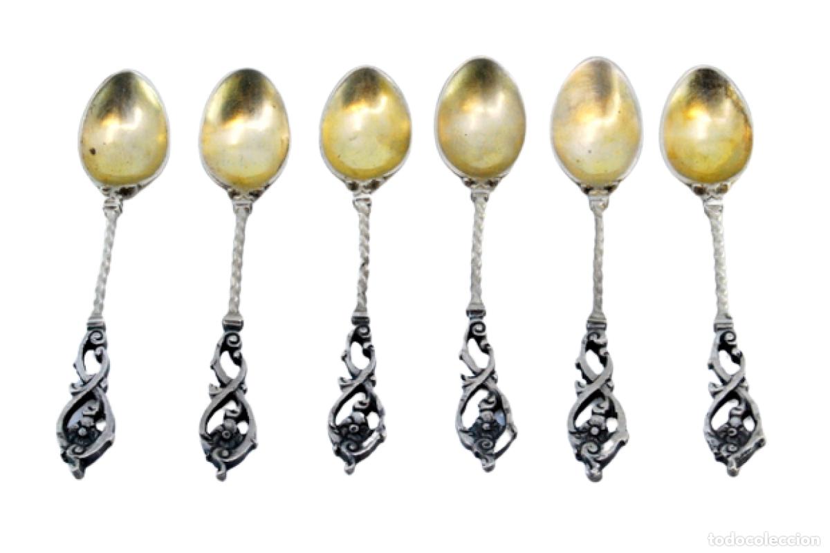 Antiques: Juego de 6 cucharas de caf&eacute; plateadas