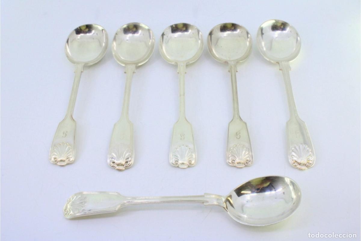 Antig&uuml;edades: Juego de 6 cucharas de helado plateadas - Foto 2