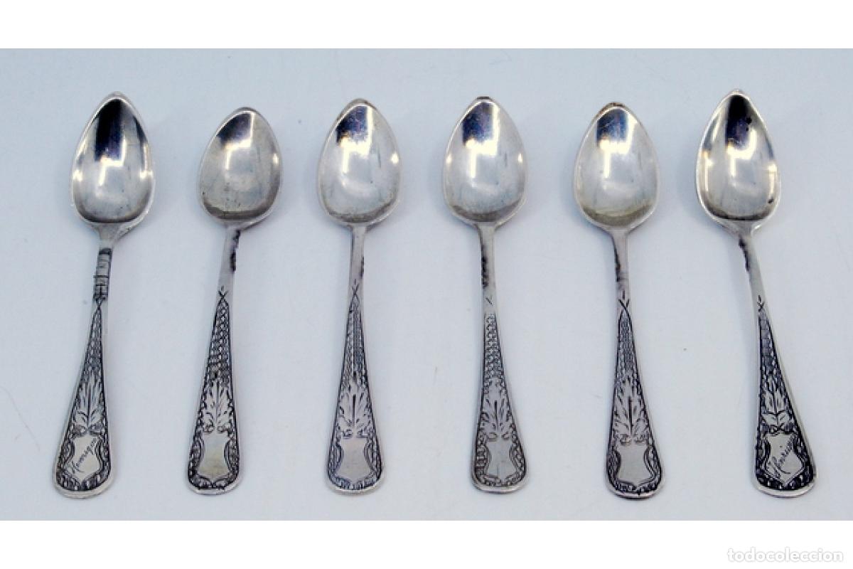 Antig&uuml;edades: Juego de 6 cucharas de caf&eacute; plateadas - Foto 2