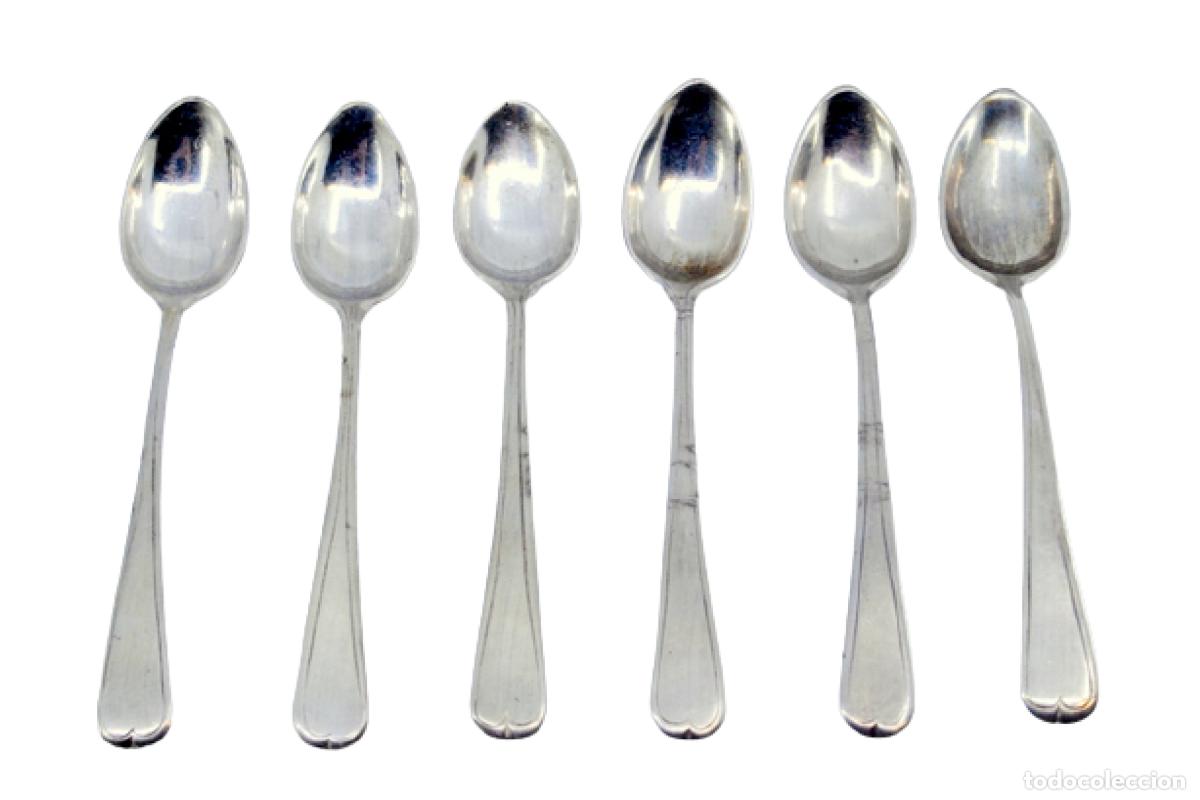 Antiguidades: Juego de 6 cucharas de caf&eacute; plateadas