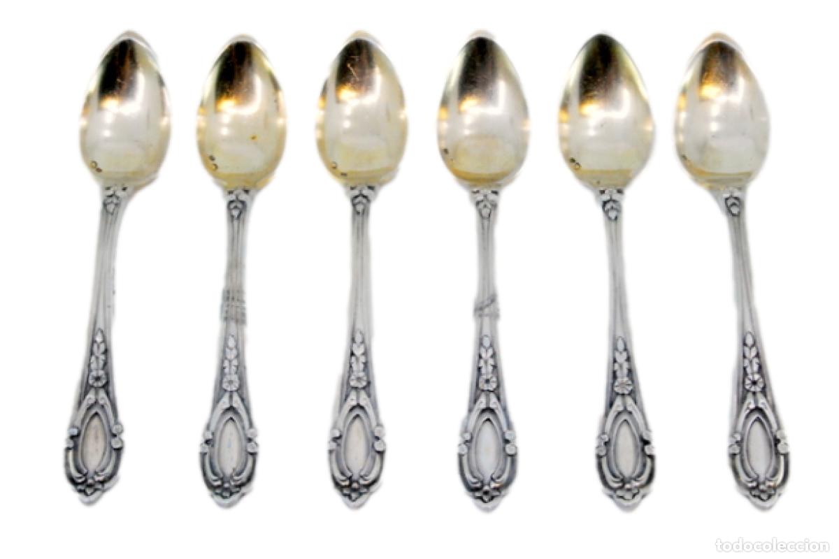 Antiguidades: Juego de 6 cucharas de caf&eacute; plateadas