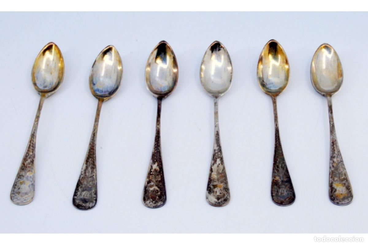 Antig&uuml;edades: Juego de 6 cucharas de caf&eacute; plateadas - Foto 2