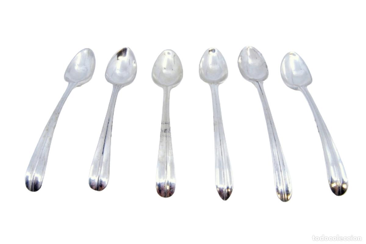 Antig&uuml;edades: Juego de 6 cucharas de caf&eacute; plateadas