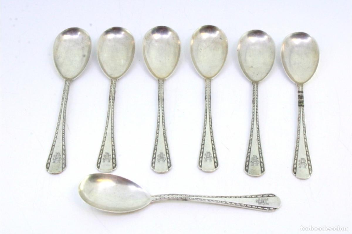 Antig&uuml;edades: Juego de 7 cucharas de helado plateadas - Foto 2