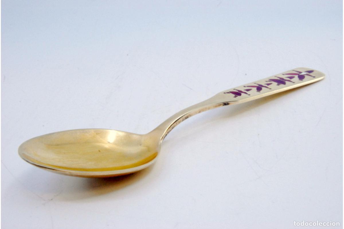 Antig&uuml;edades: Cuchara de postre de plata ba&ntilde;ada en oro - Infantil - Foto 6