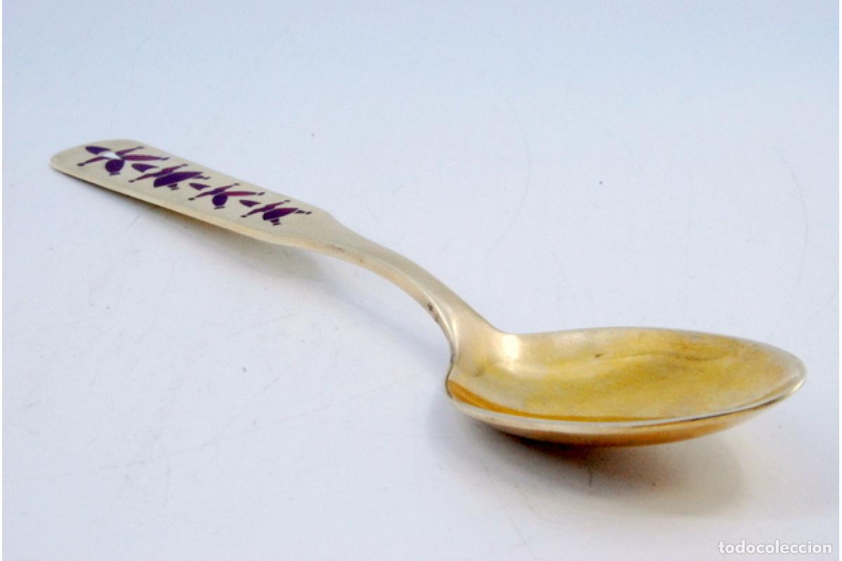 Antig&uuml;edades: Cuchara de postre de plata ba&ntilde;ada en oro - Infantil - Foto 8