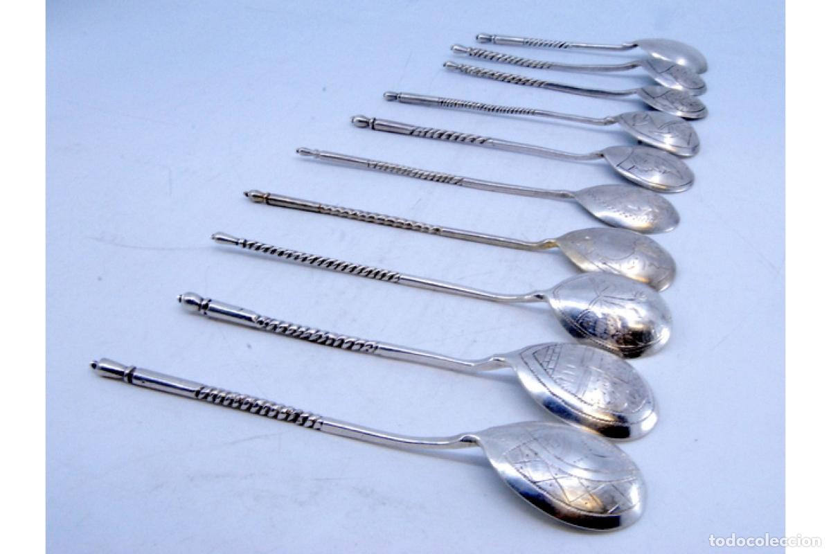 Antig&uuml;edades: Juego de 10 cucharas de postre de plata - Foto 4