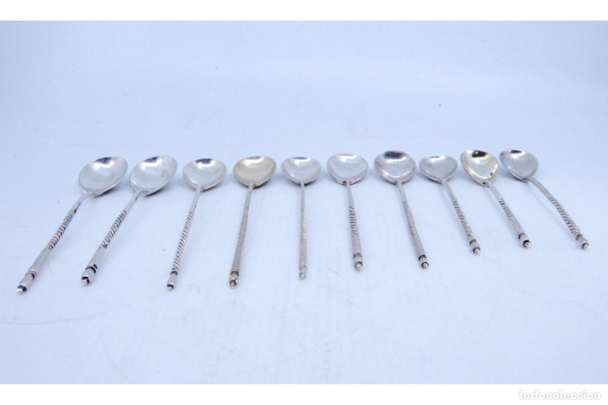Antig&uuml;edades: Juego de 10 cucharas de postre de plata - Foto 7