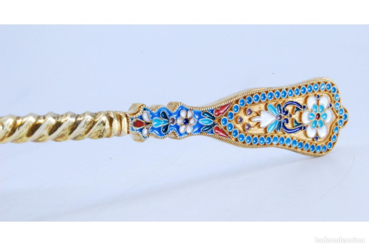 Antig&uuml;edades: Cuchara para espolvorear en cloisonn&eacute; de plata rusa - Foto 7