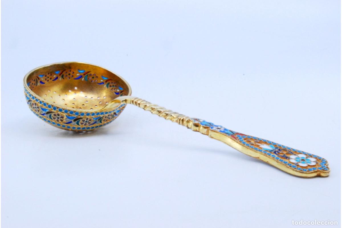 Antig&uuml;edades: Cuchara para espolvorear en cloisonn&eacute; de plata rusa - Foto 8