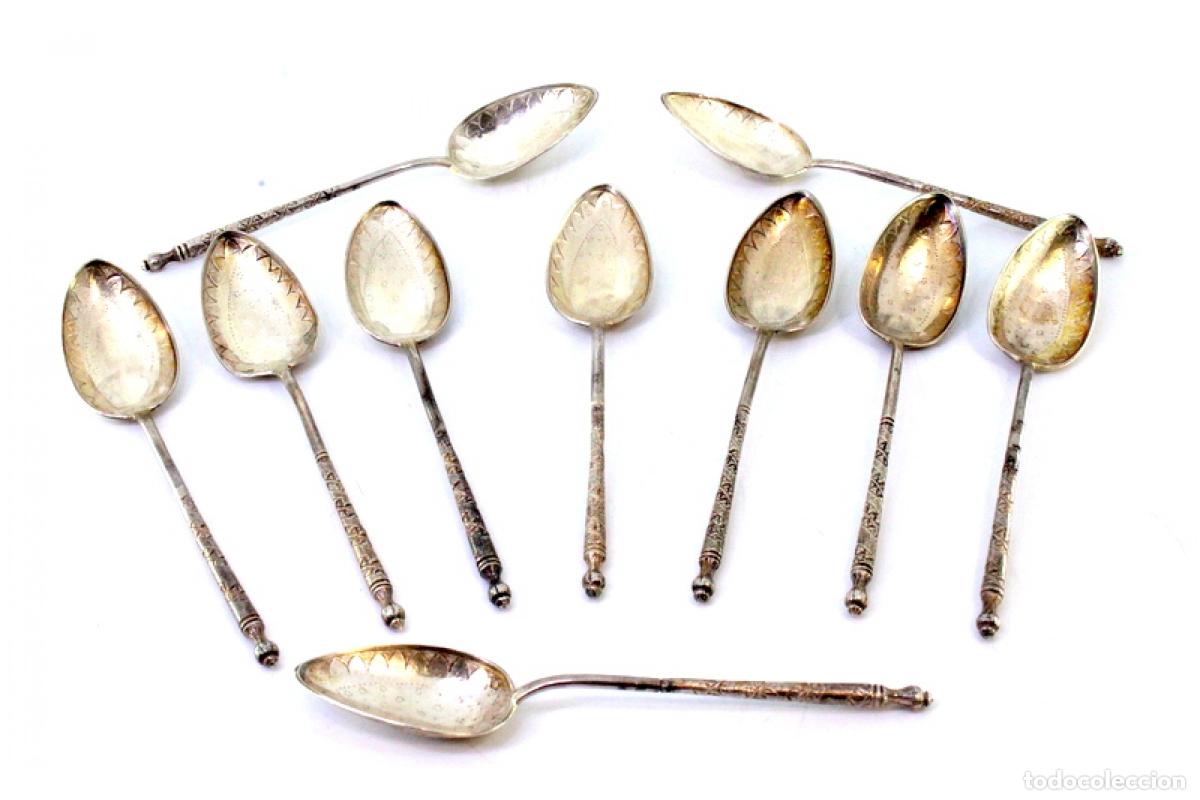 Antig&uuml;edades: Juego de 10 cucharillas de plata - Foto 2
