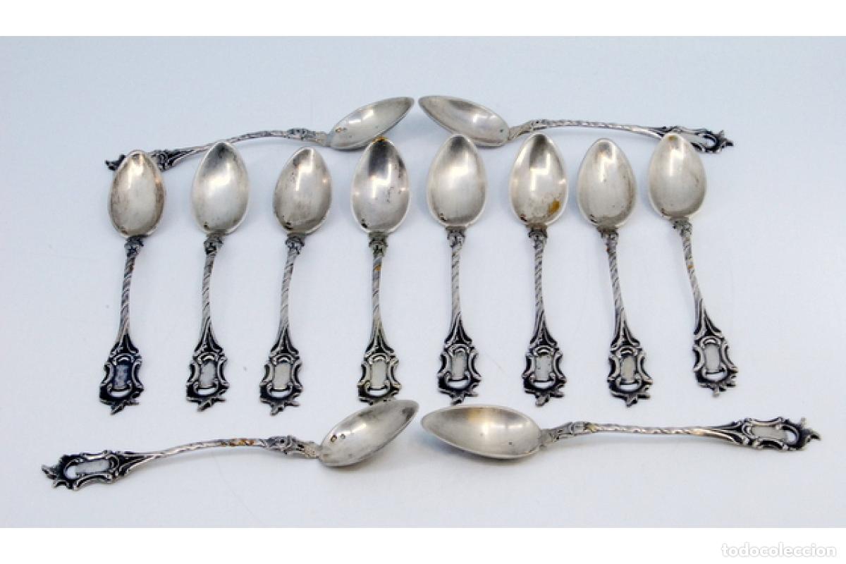 Antig&uuml;edades: Juego de 12 cucharas de caf&eacute; plateadas - Foto 2