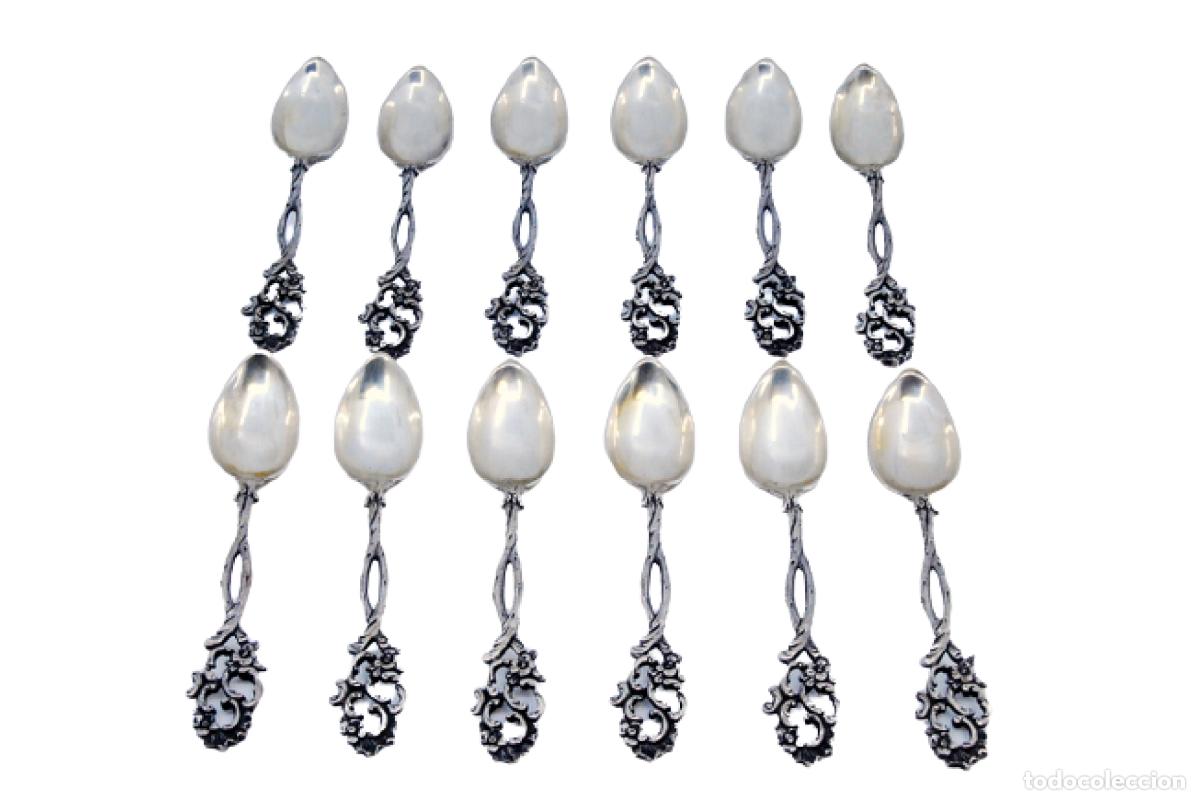 Oggetti Antichi: Juego de 12 cucharas de caf&eacute; plateadas