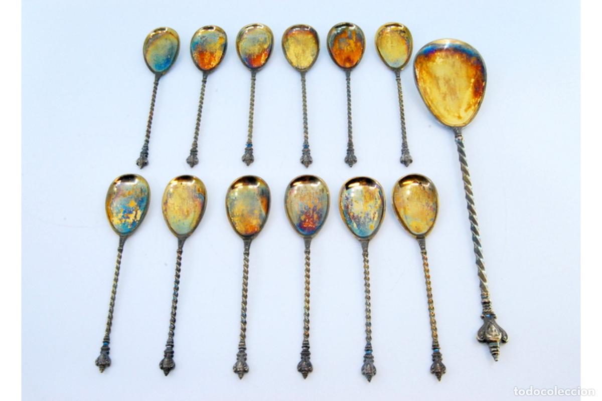 Antig&uuml;edades: Juego de 12 cucharas de helado plateadas - Foto 2