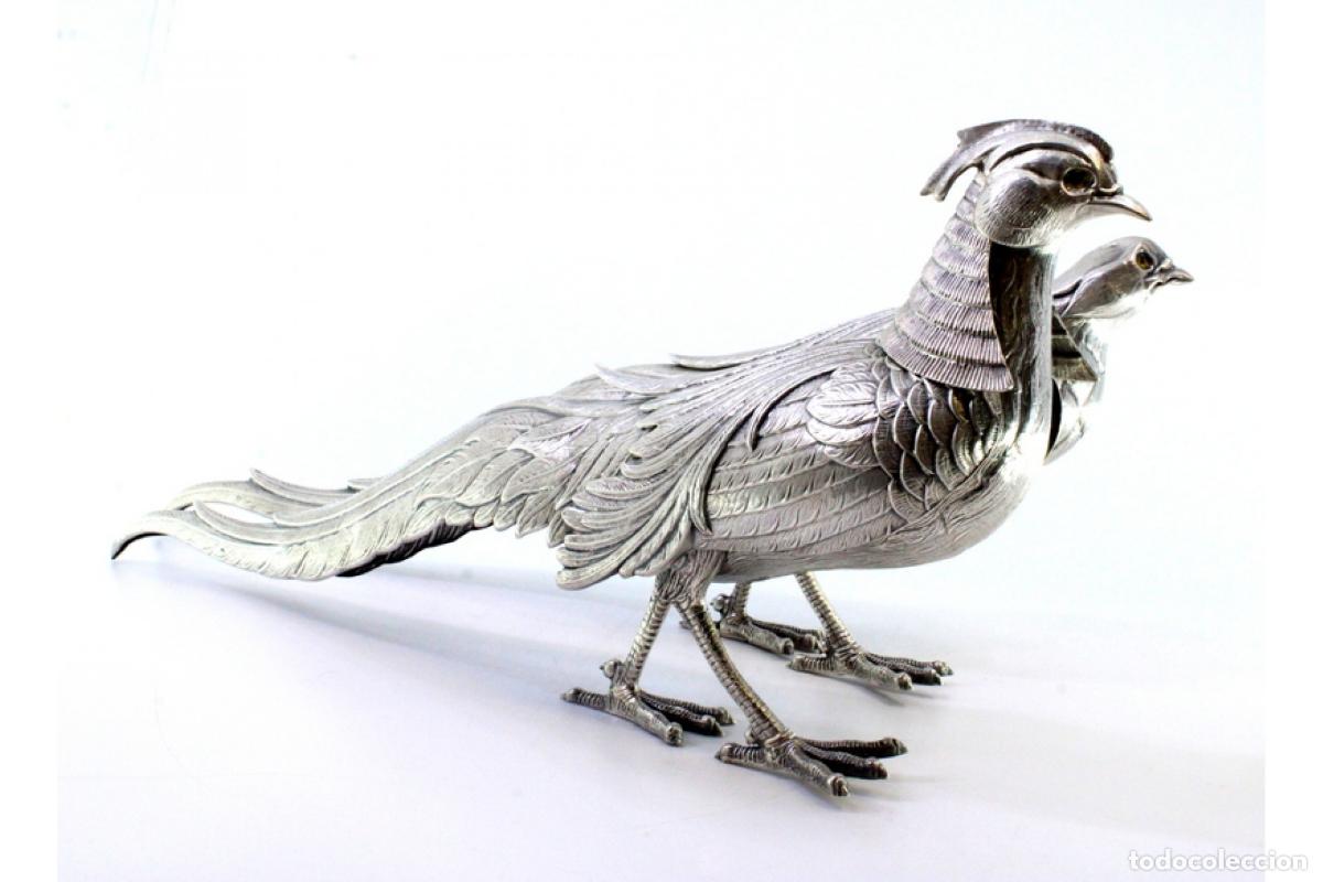Antig&uuml;edades: Conjunto de faisanes (pareja) en plata - Foto 7