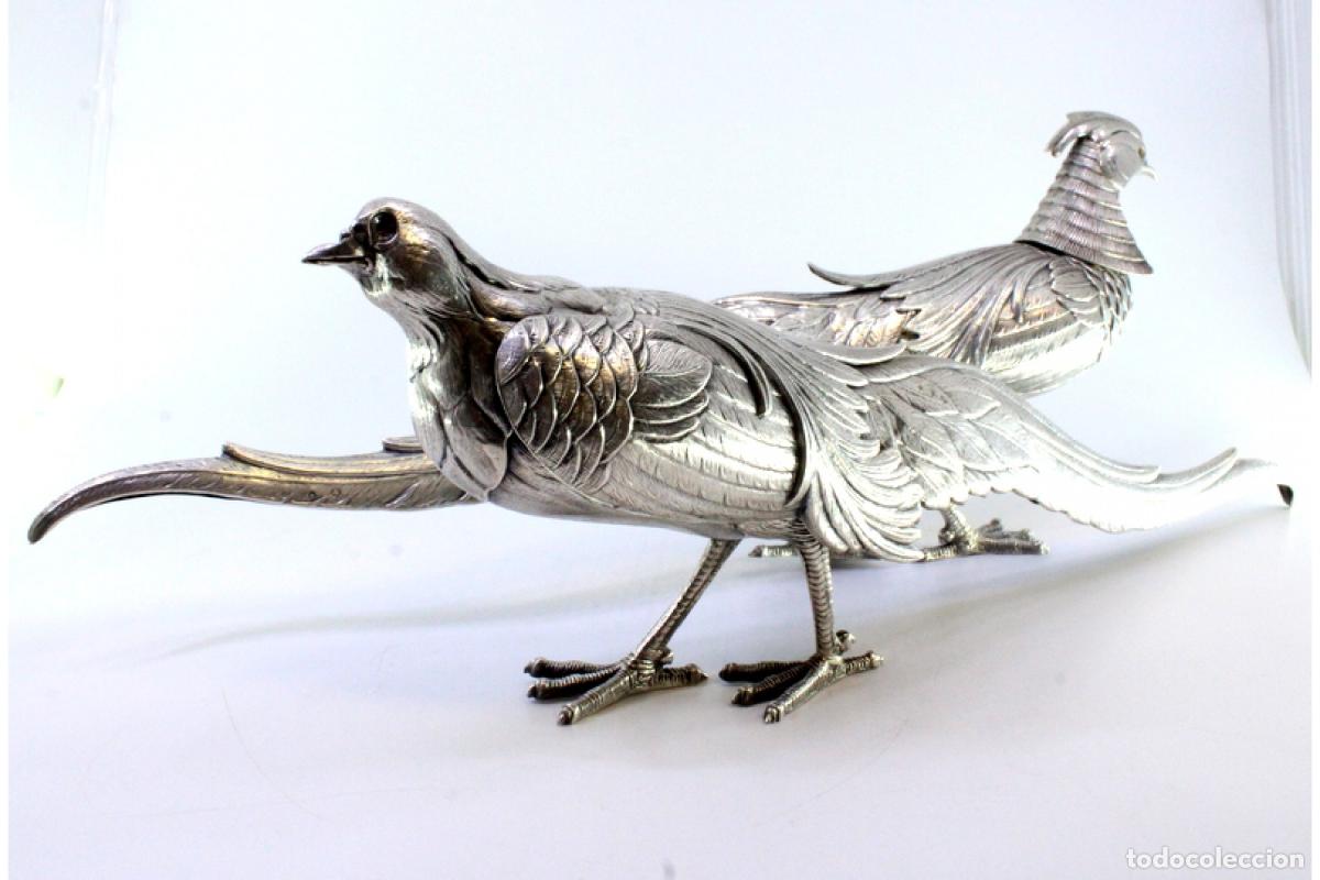 Antig&uuml;edades: Conjunto de faisanes (pareja) en plata - Foto 9