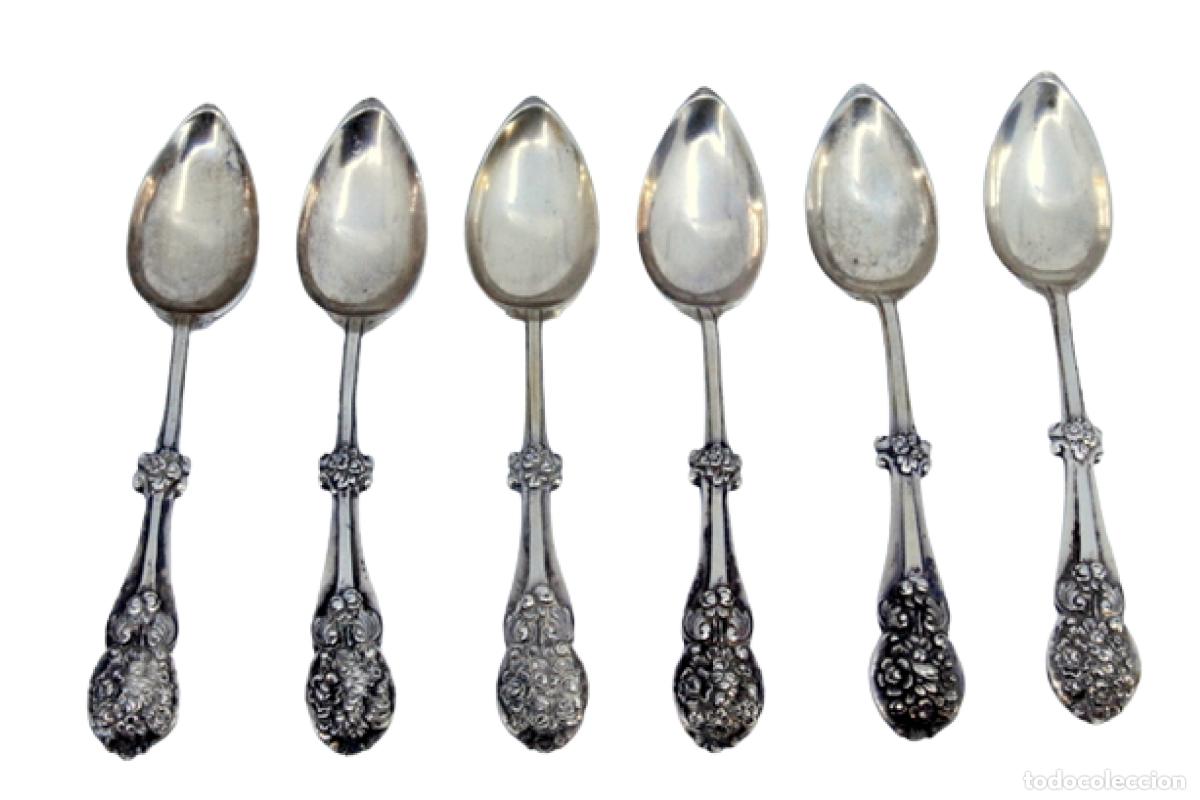 Antig&uuml;edades: Juego de 6 cucharas de postre de plata - Foto 1