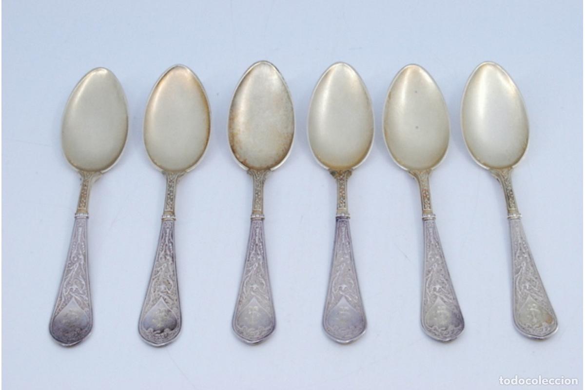 Antig&uuml;edades: Juego de 6 cucharas de caf&eacute; plateadas - Foto 2