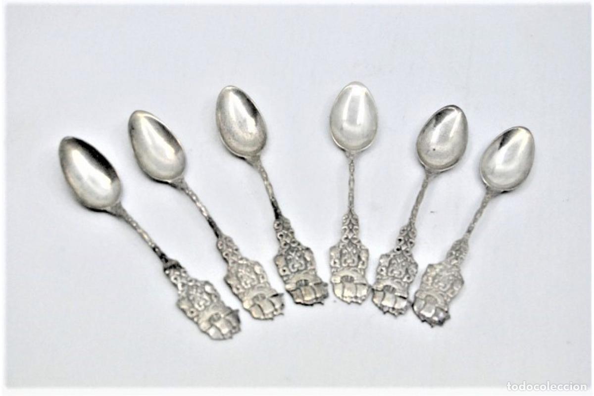 Antig&uuml;edades: Juego de 6 cucharas de caf&eacute; plateadas - Foto 5