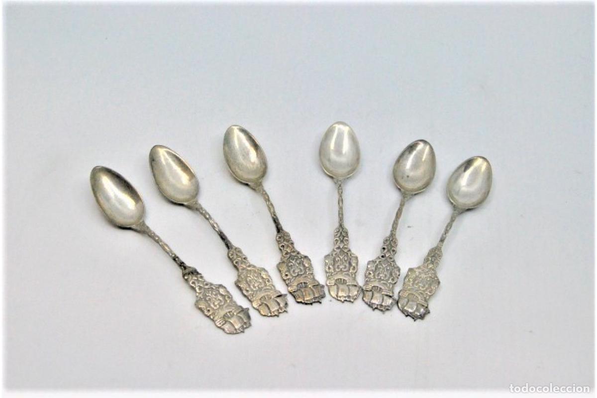 Antig&uuml;edades: Juego de 6 cucharas de caf&eacute; plateadas - Foto 6