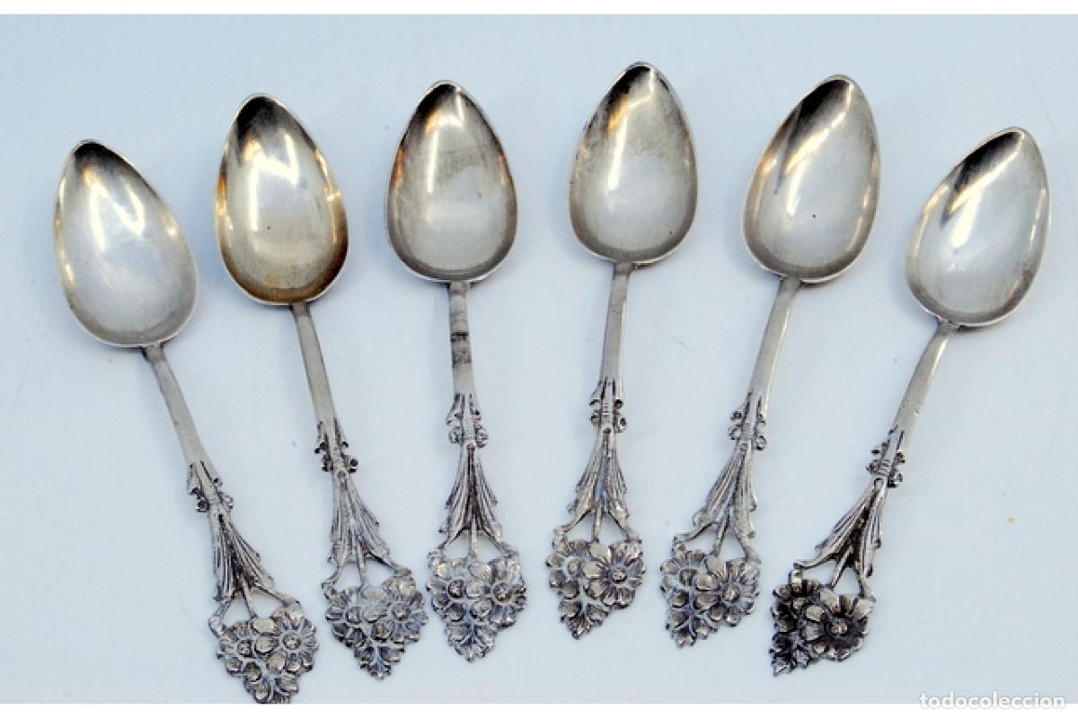 Antig&uuml;edades: Juego de 6 cucharas de caf&eacute; plateadas - Foto 2