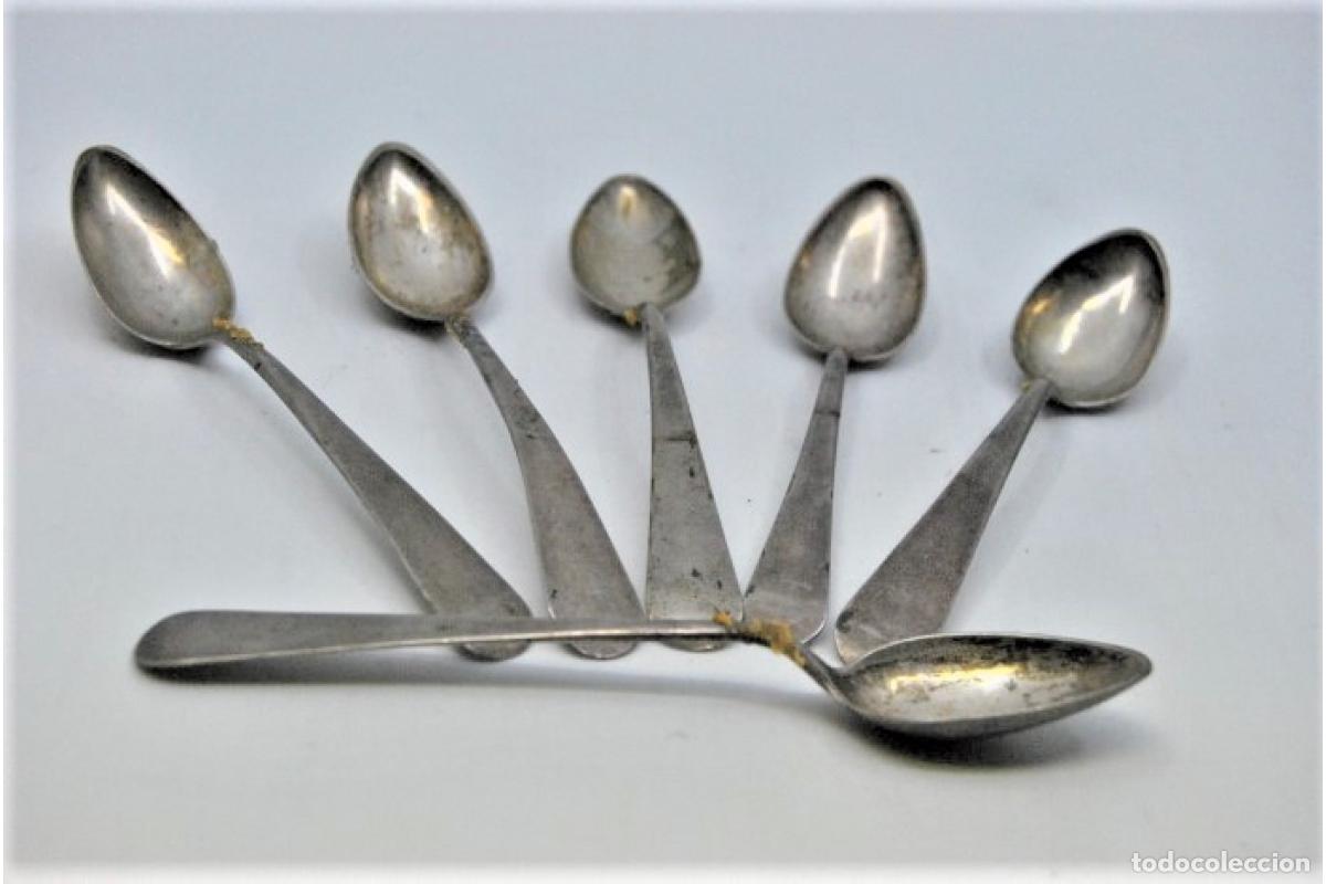 Antig&uuml;edades: Juego de 6 cucharas de caf&eacute; plateadas - Foto 6
