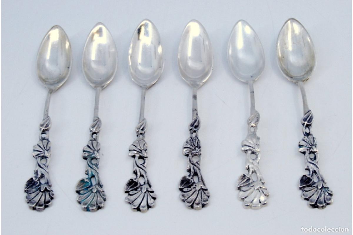 Antig&uuml;edades: Juego de 6 cucharas de caf&eacute; plateadas - Foto 2