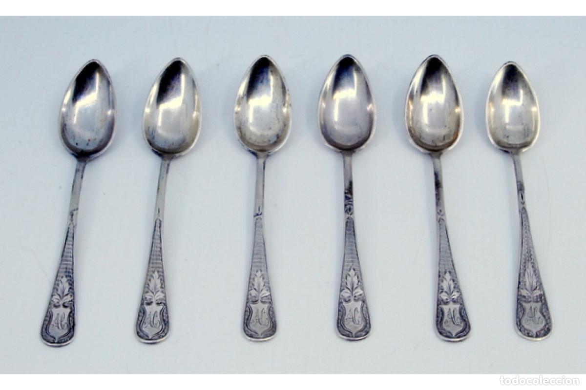 Antig&uuml;edades: Juego de 6 cucharas de caf&eacute; plateadas - Foto 2