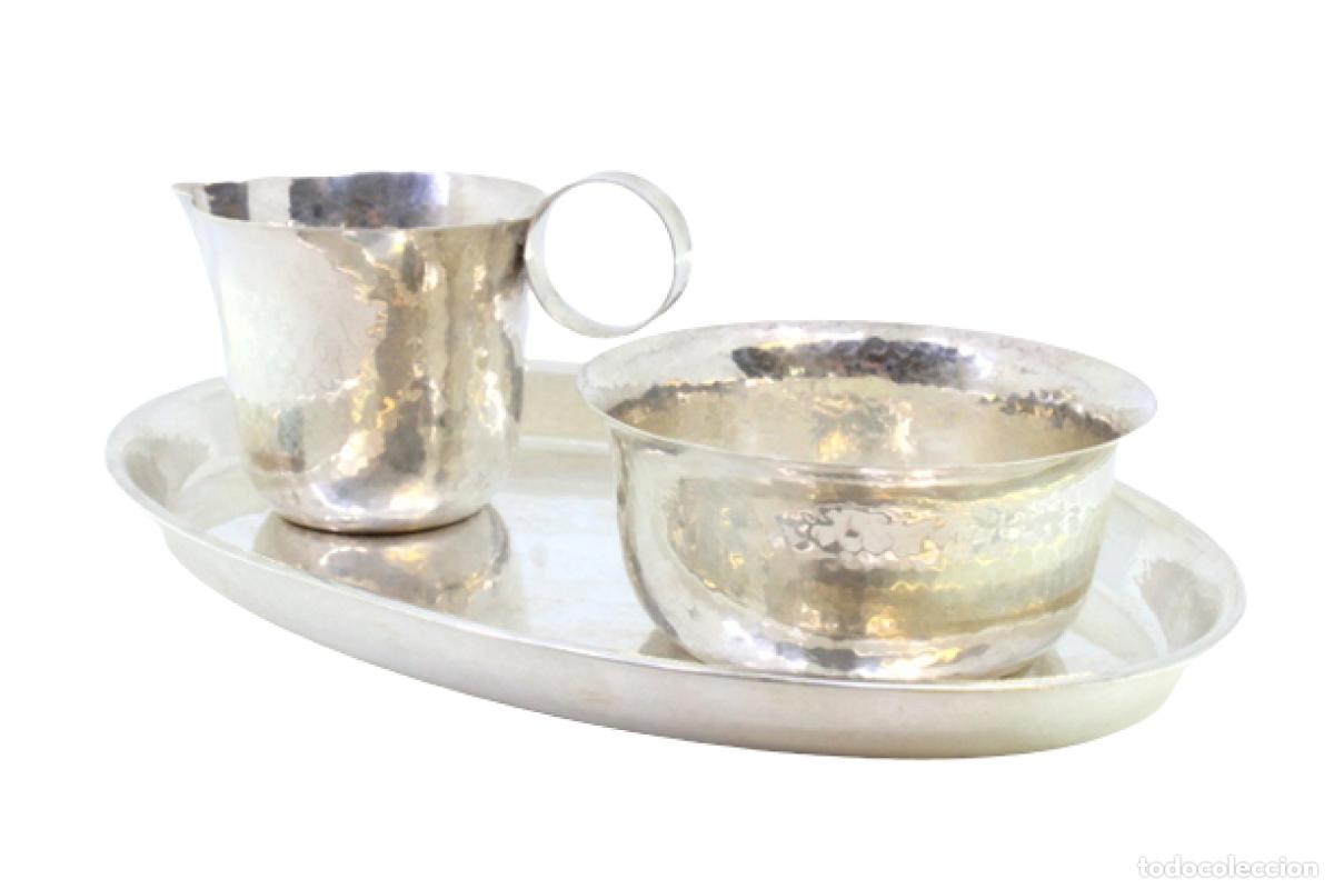 Antiques: Juego de plata - plato para servir, vaso y copa.