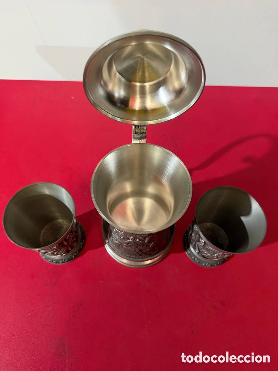 Antig&uuml;edades: Jarra y 2 vasos de esta&ntilde;o alemanes - Foto 4