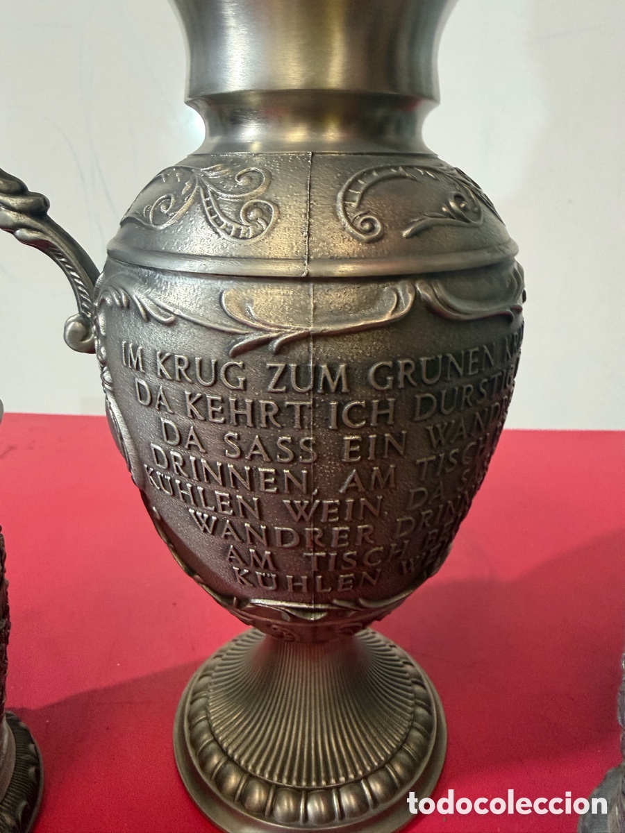Antig&uuml;edades: Jarra y 2 vasos de esta&ntilde;o SKS Zinn - Foto 2