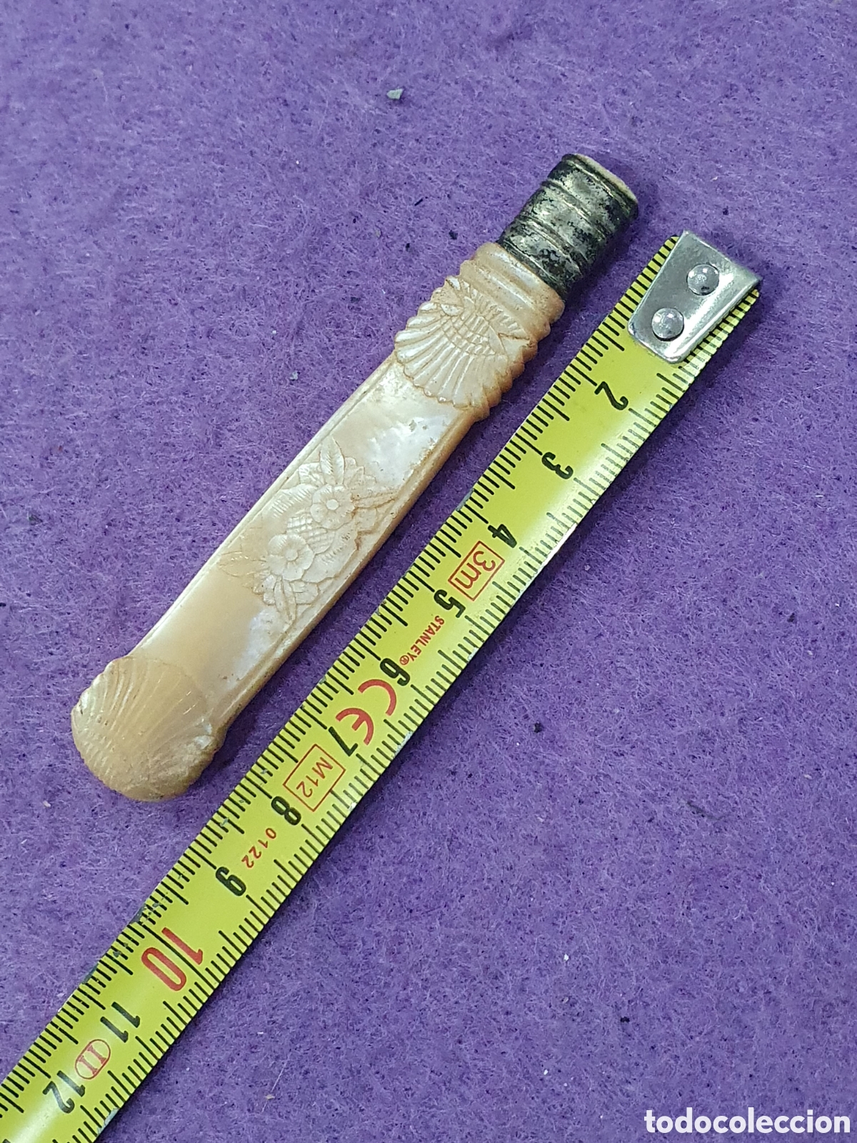 Antig&uuml;edades: Mango de cuchillo en nacar tallado y plata. (L119) - Foto 2