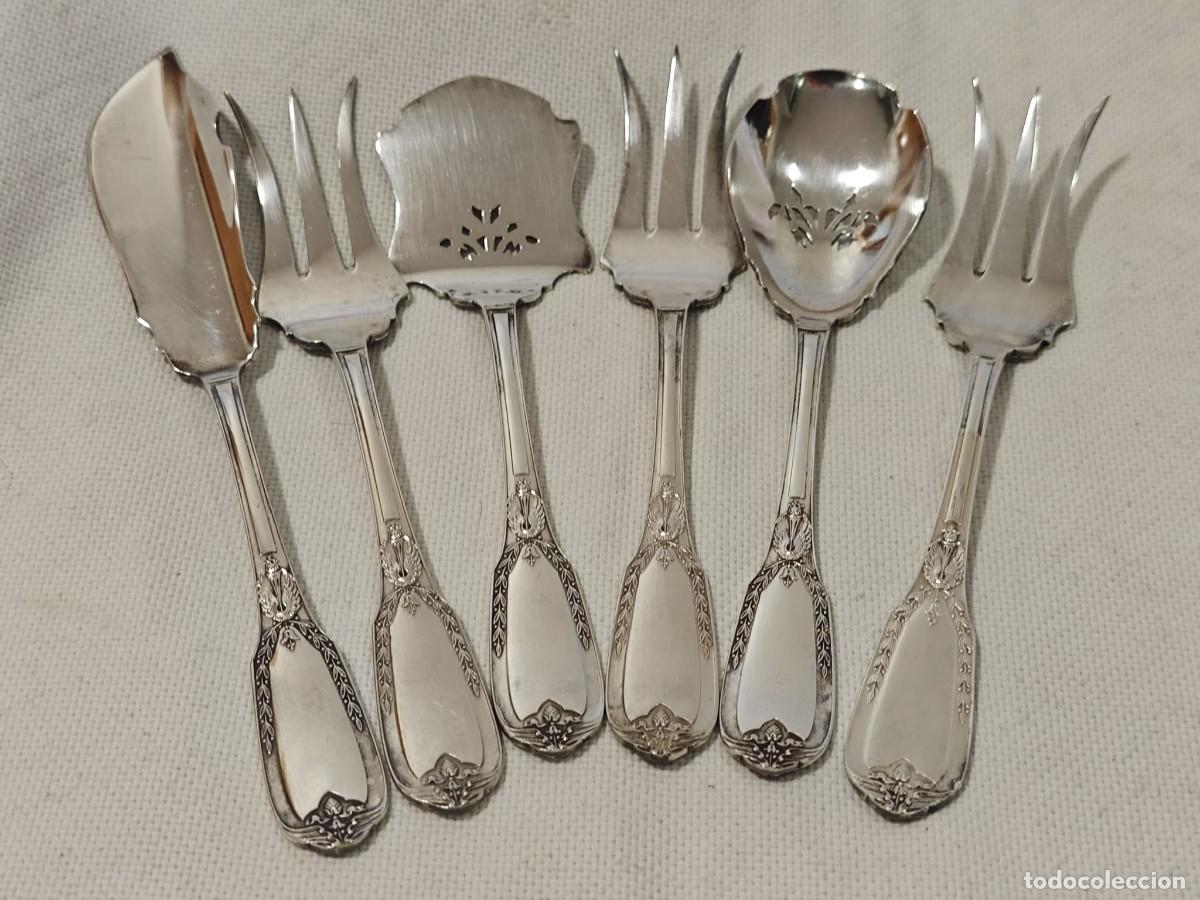 Antig&uuml;edades: 6 cubiertos servir plata francesa - Foto 1
