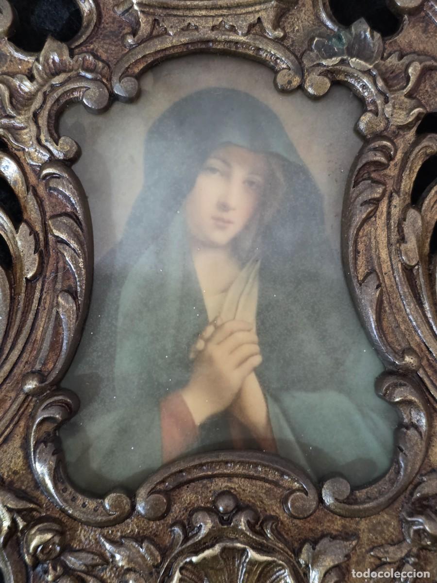 Antig&uuml;edades: ️ Benditera antigua de bronce con imagen - Foto 4