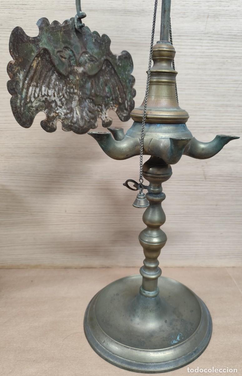 Antig&uuml;edades: Antiguo quinqu&eacute; de bronce siglo XIX - Foto 12