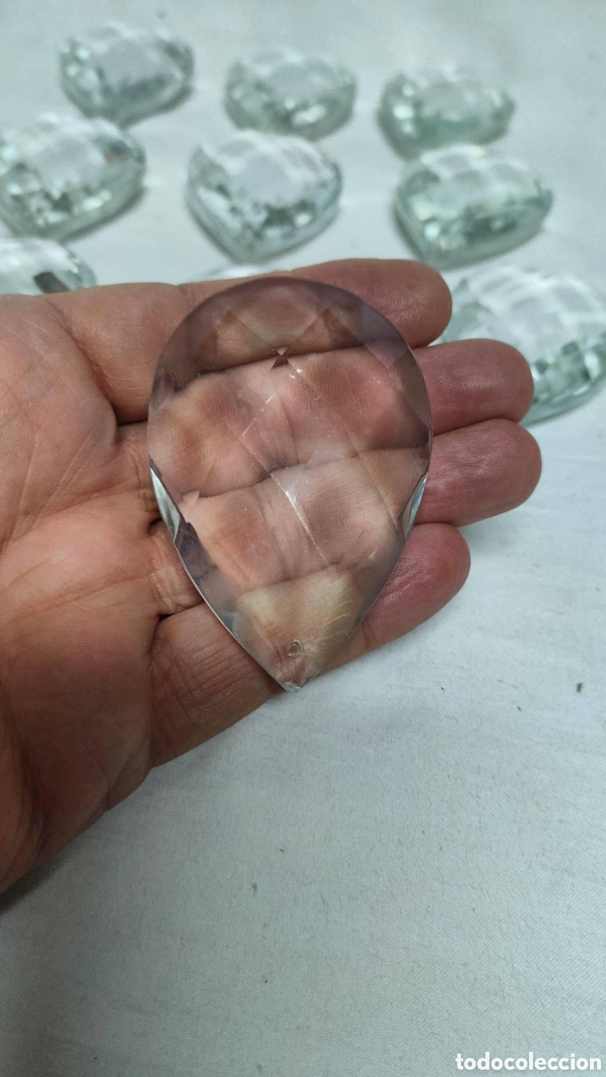 Antig&uuml;edades: LOTE 10 GRANDES L&Aacute;GRIMAS DE CRISTAL.PRISMAS FACETADOS.LAMPARA ANTIGUA.7,5 X 5 CM.
