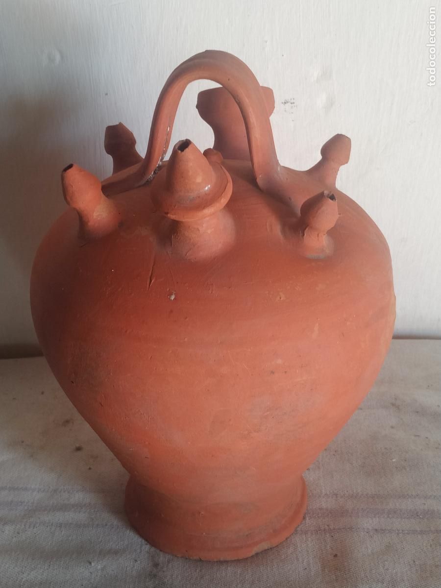 Antig&uuml;edades: Botijo enga&ntilde;o barro Colorado alfarer&iacute;a de Los Galanes Talavera ( Toledo)