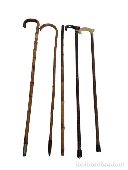 Antiquit&auml;ten: Lote de 5 Bastones de Paseo - Howell London - Empu&ntilde;adura Madera y S&iacute;mil Asta