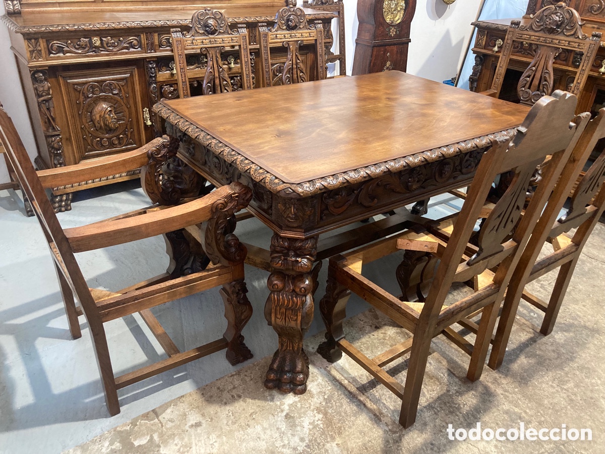 Antig&uuml;edades: Antiguo comedor de nogal restaurado - Foto 2