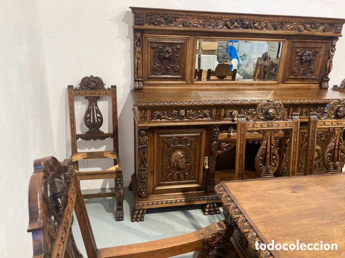 Antig&uuml;edades: Antiguo comedor de nogal restaurado - Foto 3