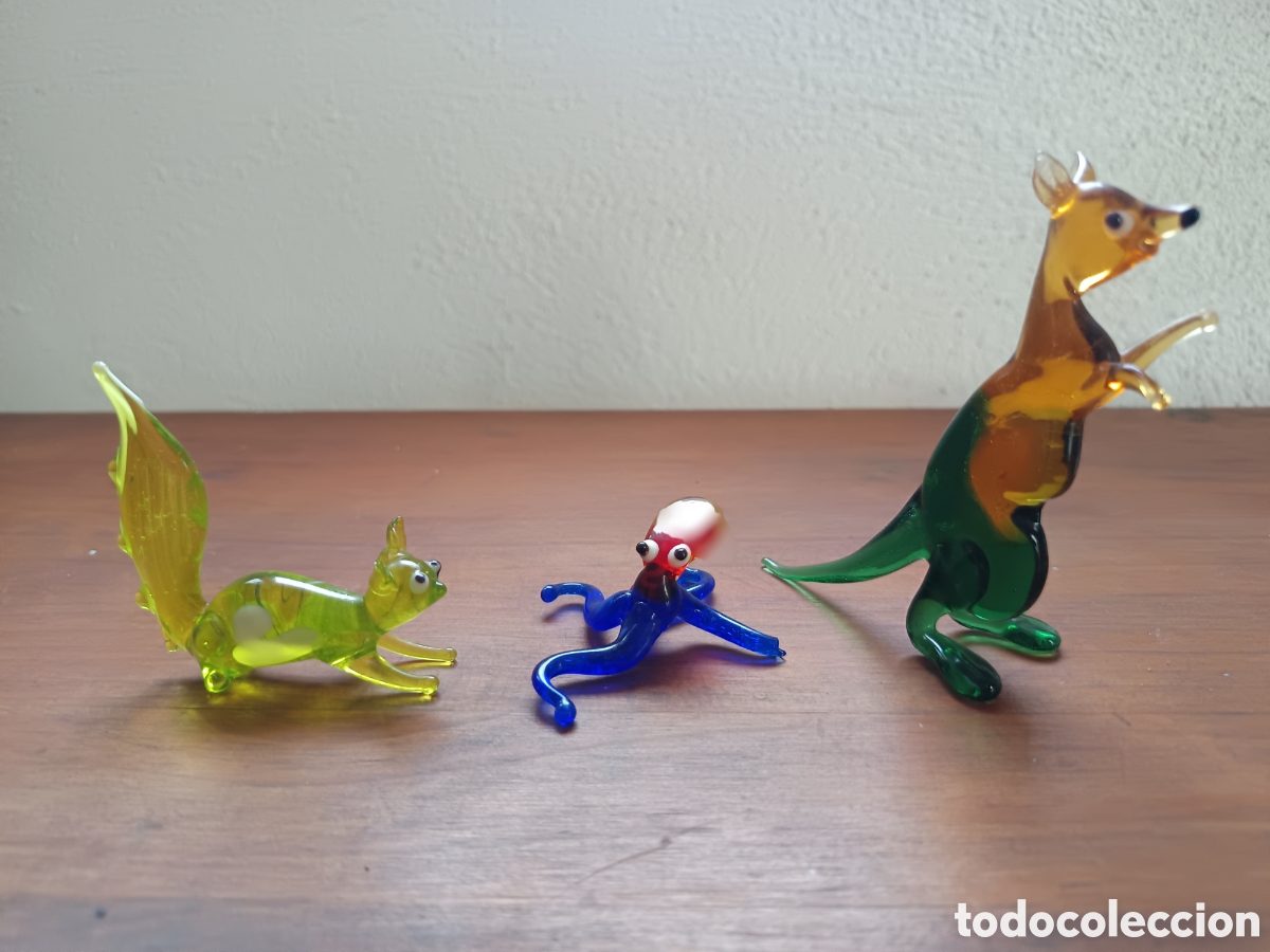 Antig&uuml;edades: BONITA COLECCI&Oacute;N DE FIGURITAS DE CRISTAL DE MURANO ITALIA PULPO CANGURO Y GATO