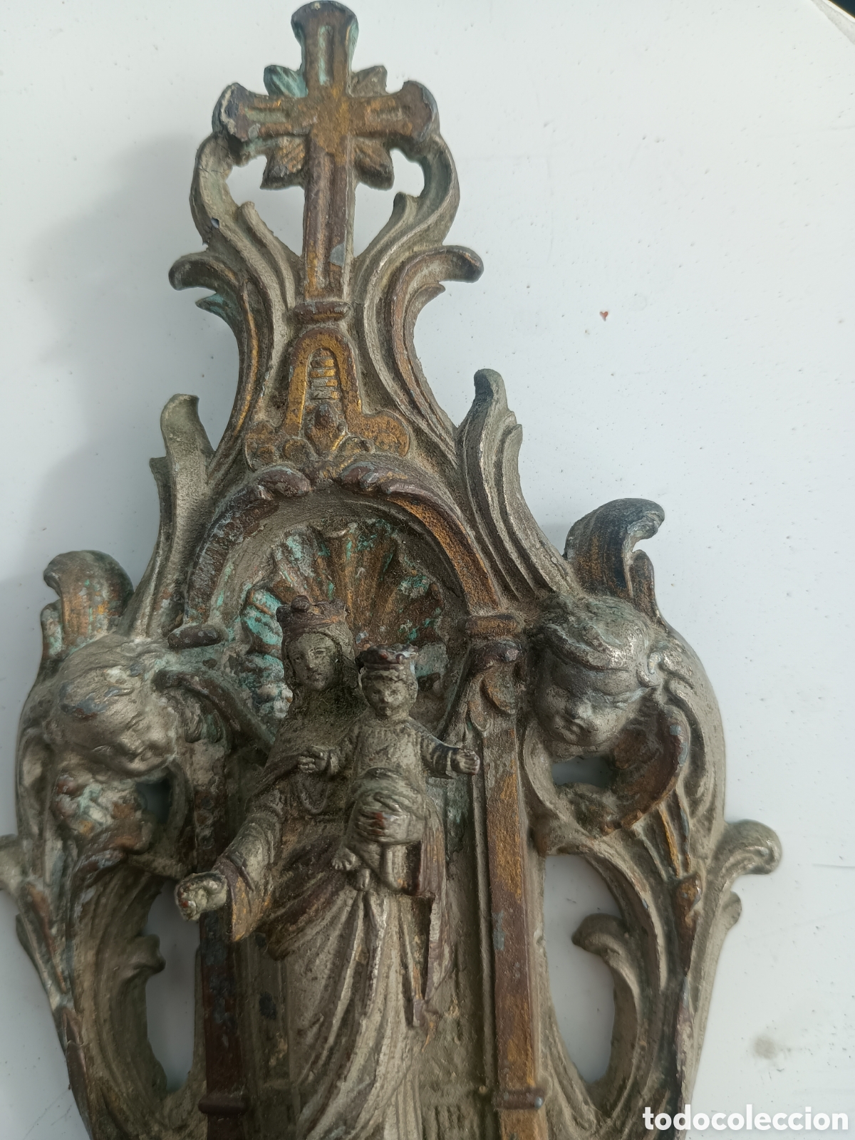 Antig&uuml;edades: Benditera metal virgen con ni&ntilde;o - Foto 2