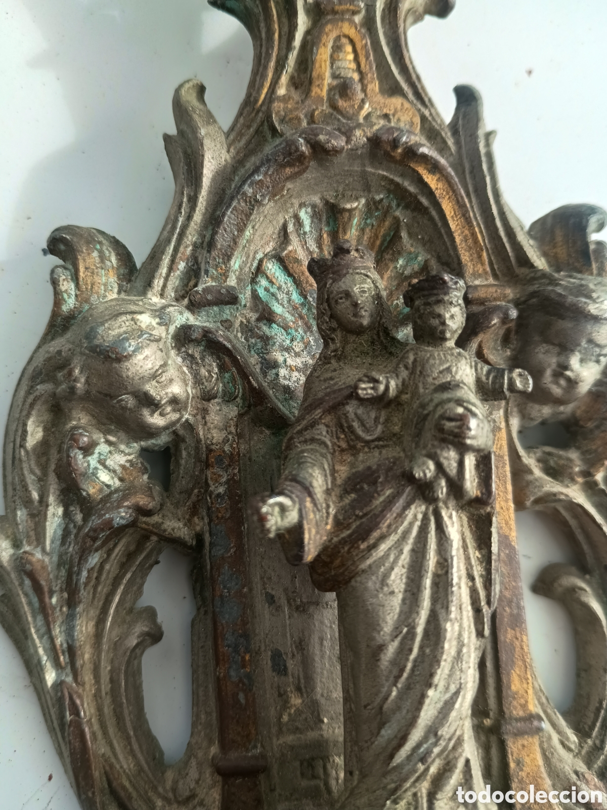 Antig&uuml;edades: Benditera metal virgen con ni&ntilde;o - Foto 5