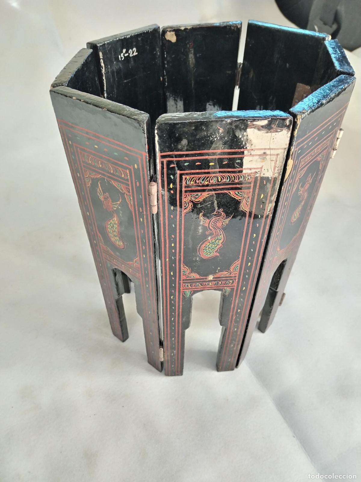 Antig&uuml;edades: peque&ntilde;a mesa chai birmana octogonal lacada - Foto 1