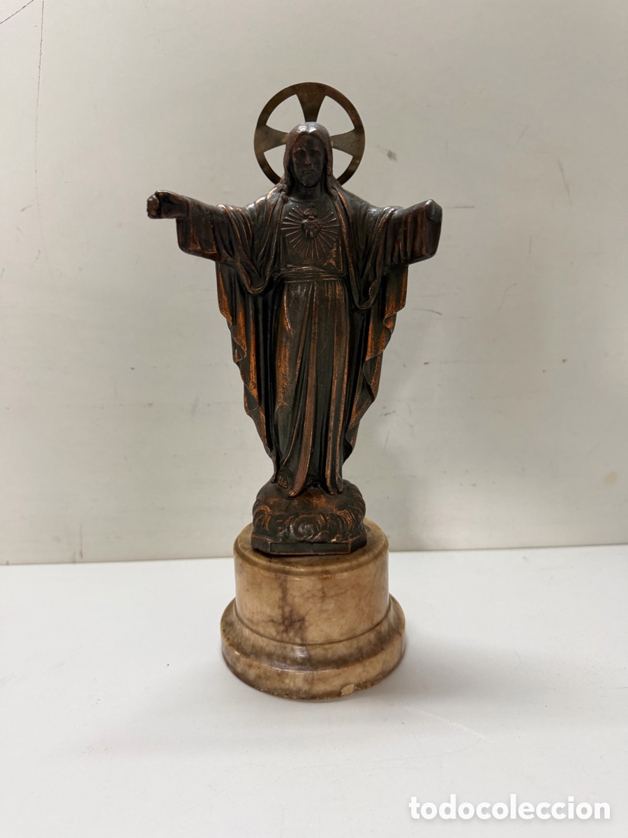 Antig&uuml;edades: Sagrado Coraz&oacute;n de Jes&uacute;s con peana - Foto 1