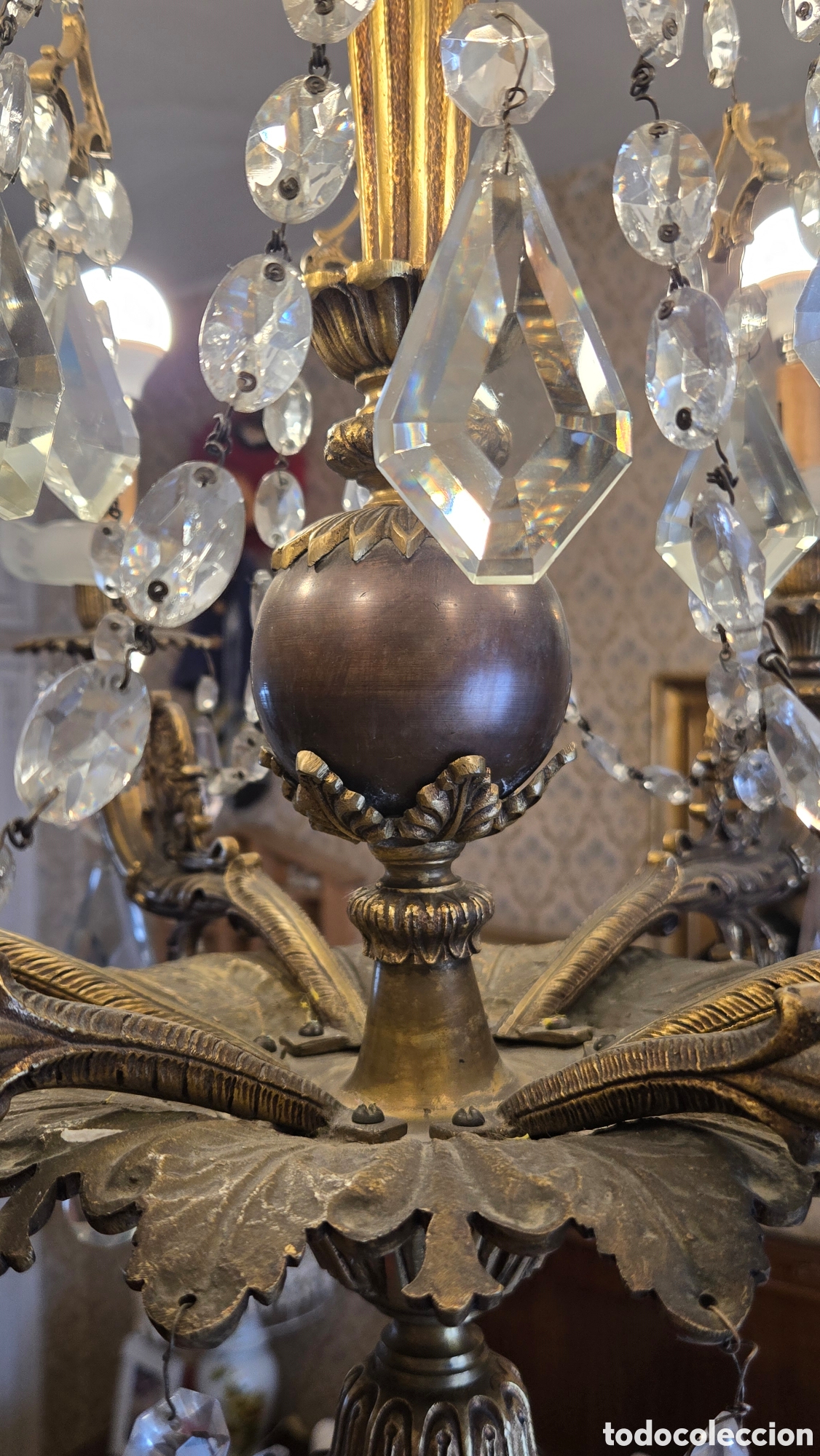 Antig&uuml;edades: LAMPARA BRONCE CLASICA CON CRISTALES - Foto 8