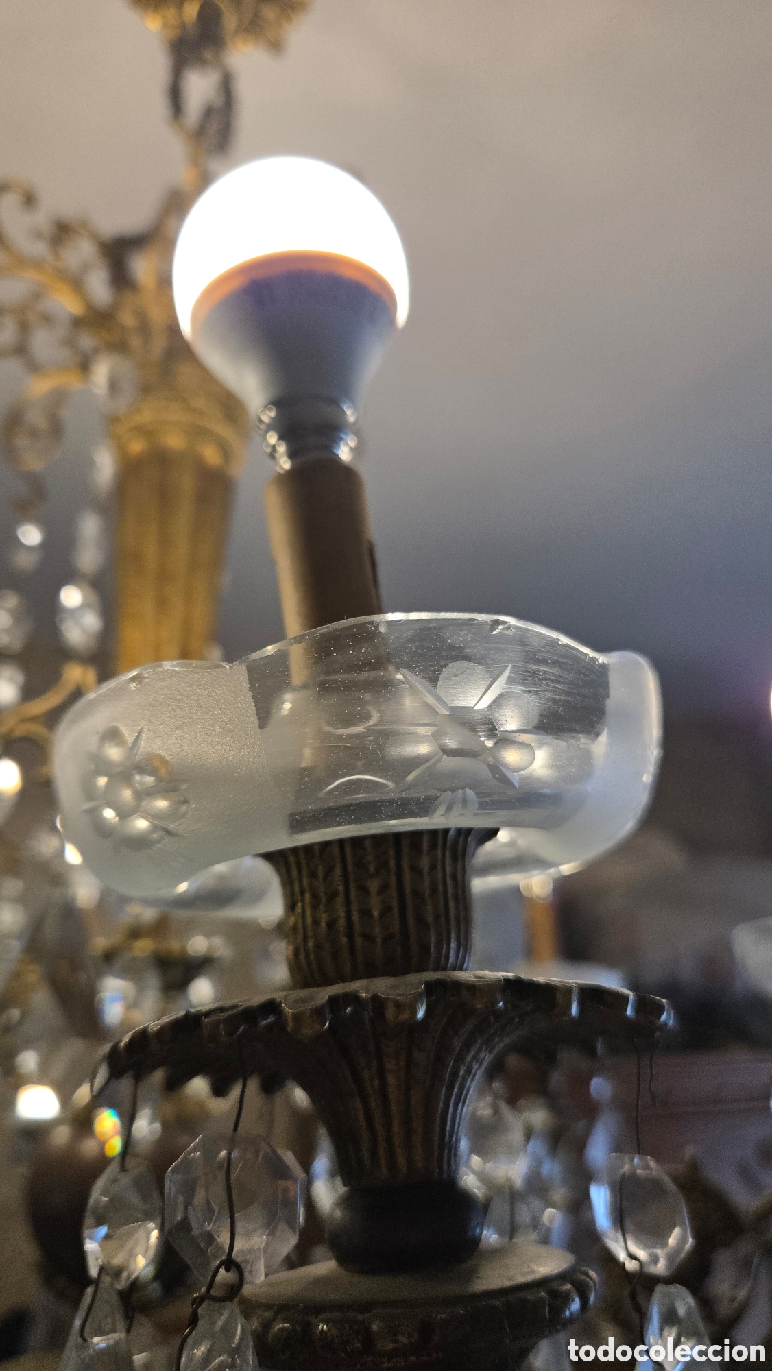 Antig&uuml;edades: LAMPARA BRONCE CLASICA CON CRISTALES - Foto 11