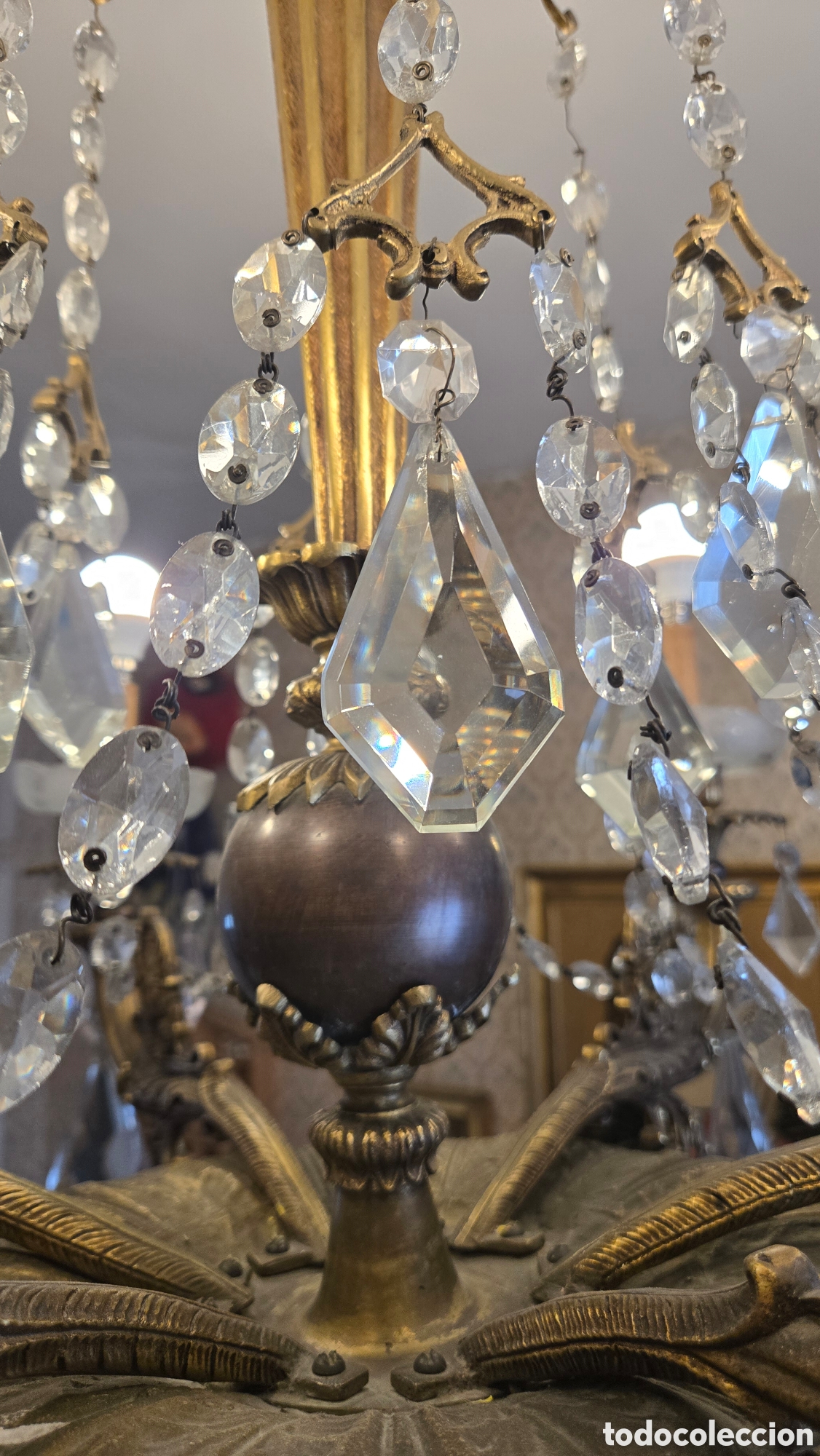 Antig&uuml;edades: LAMPARA BRONCE CLASICA CON CRISTALES - Foto 12