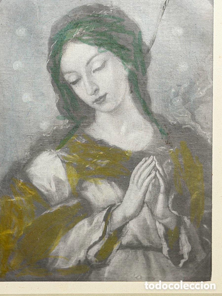 Antig&uuml;edades: Retrato de La Virgen Pintado y Enmarcado - Foto 4